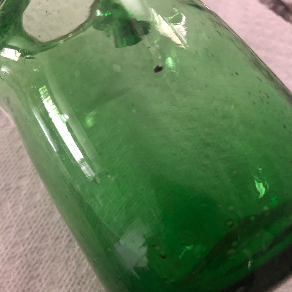 Hand Blown Green Two Handle Glass Vase - Made in Egypt - Picture 7 of 10